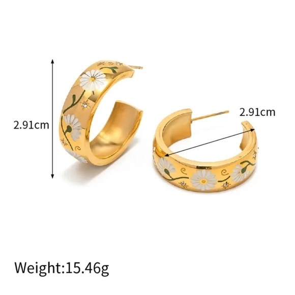 18k Gold Plated Glazed White Hoop Earrings - Picture 4 of 8